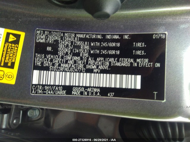 Photo 8 VIN: 5TDZZRFH0JS247712 - TOYOTA HIGHLANDER 