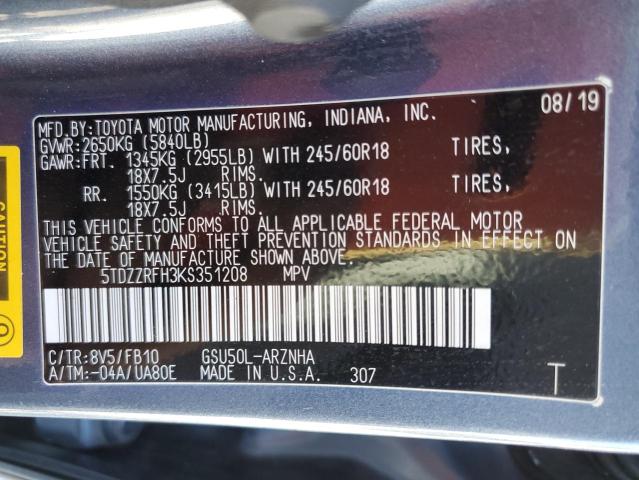 Photo 13 VIN: 5TDZZRFH3KS351208 - TOYOTA HIGHLANDER 