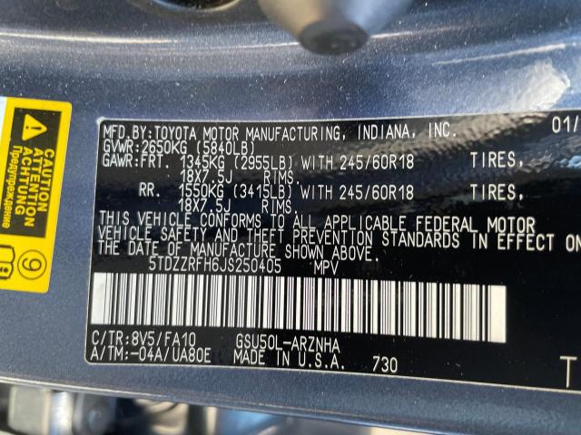 Photo 9 VIN: 5TDZZRFH6JS250405 - TOYOTA HIGHLANDER 