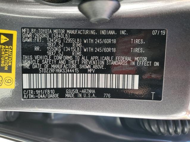 Photo 12 VIN: 5TDZZRFH6KS344415 - TOYOTA HIGHLANDER 