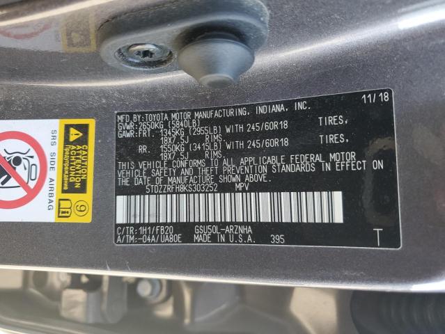 Photo 12 VIN: 5TDZZRFH8KS303252 - TOYOTA HIGHLANDER 