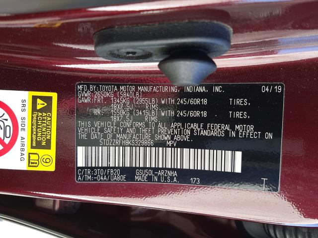 Photo 9 VIN: 5TDZZRFH8KS329866 - TOYOTA HIGHLANDER 