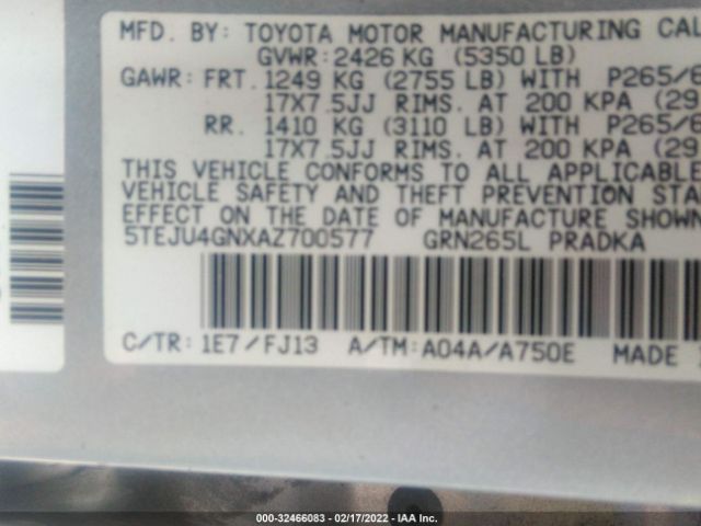 Photo 8 VIN: 5TEJU4GNXAZ700577 - TOYOTA TACOMA 