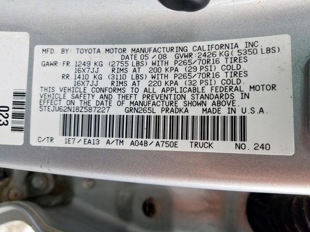 Photo 9 VIN: 5TEJU62N18Z587227 - TOYOTA TACOMA DOU 