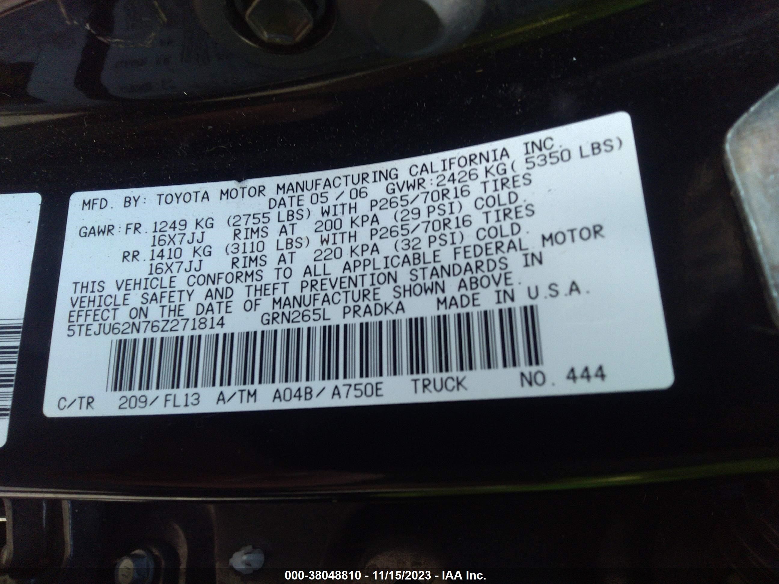 Photo 8 VIN: 5TEJU62N76Z271814 - TOYOTA TACOMA 