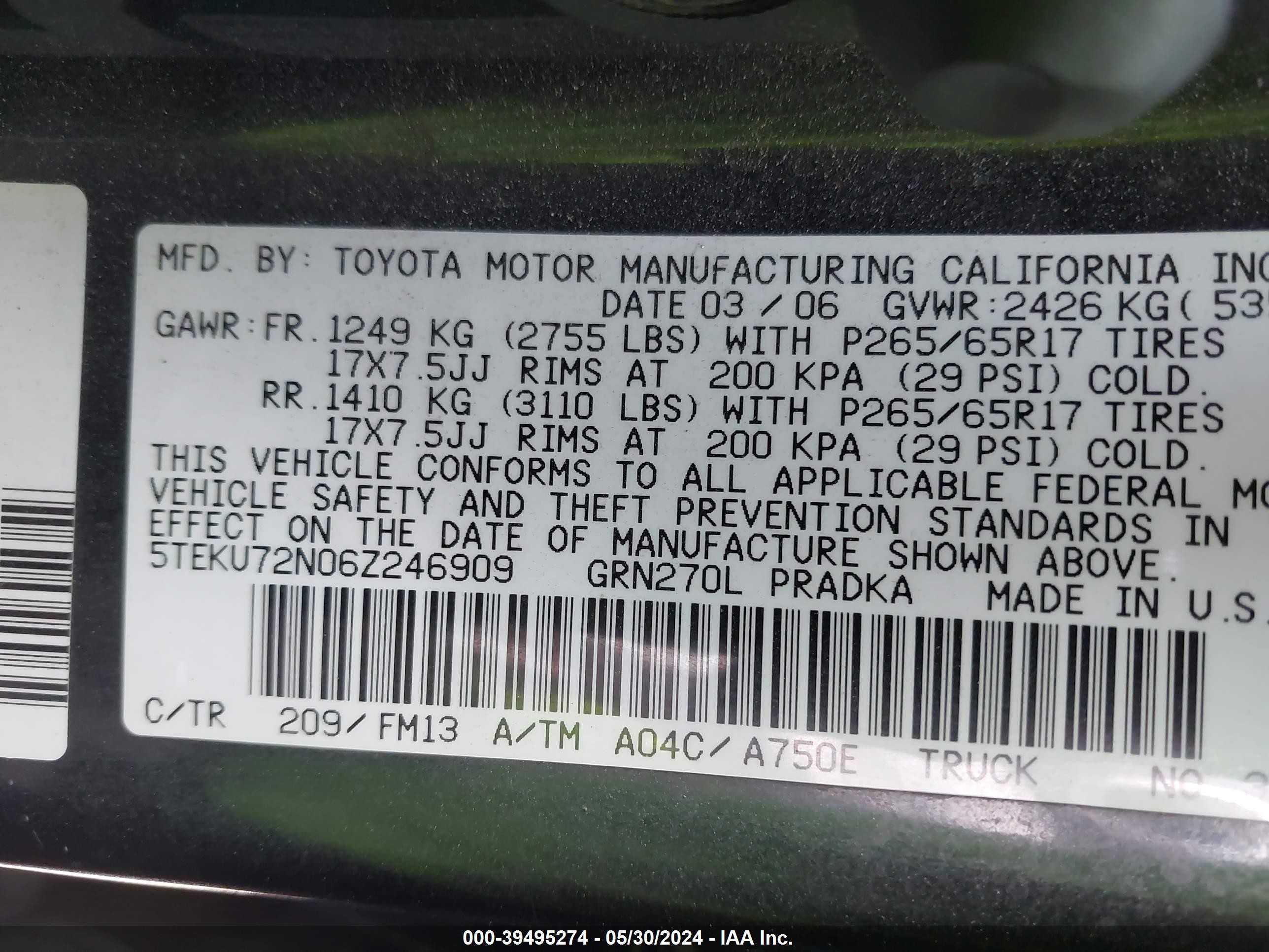 Photo 8 VIN: 5TEKU72N06Z246909 - TOYOTA TACOMA 