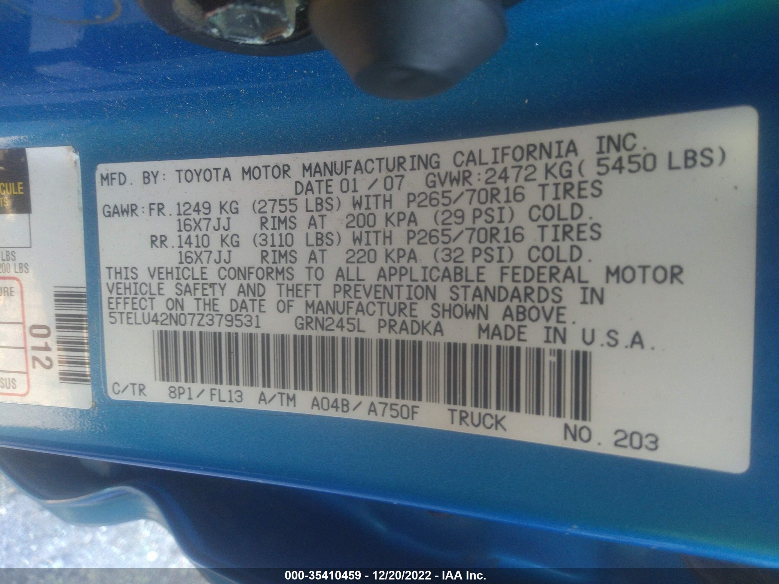 Photo 8 VIN: 5TELU42N07Z379531 - TOYOTA TACOMA 