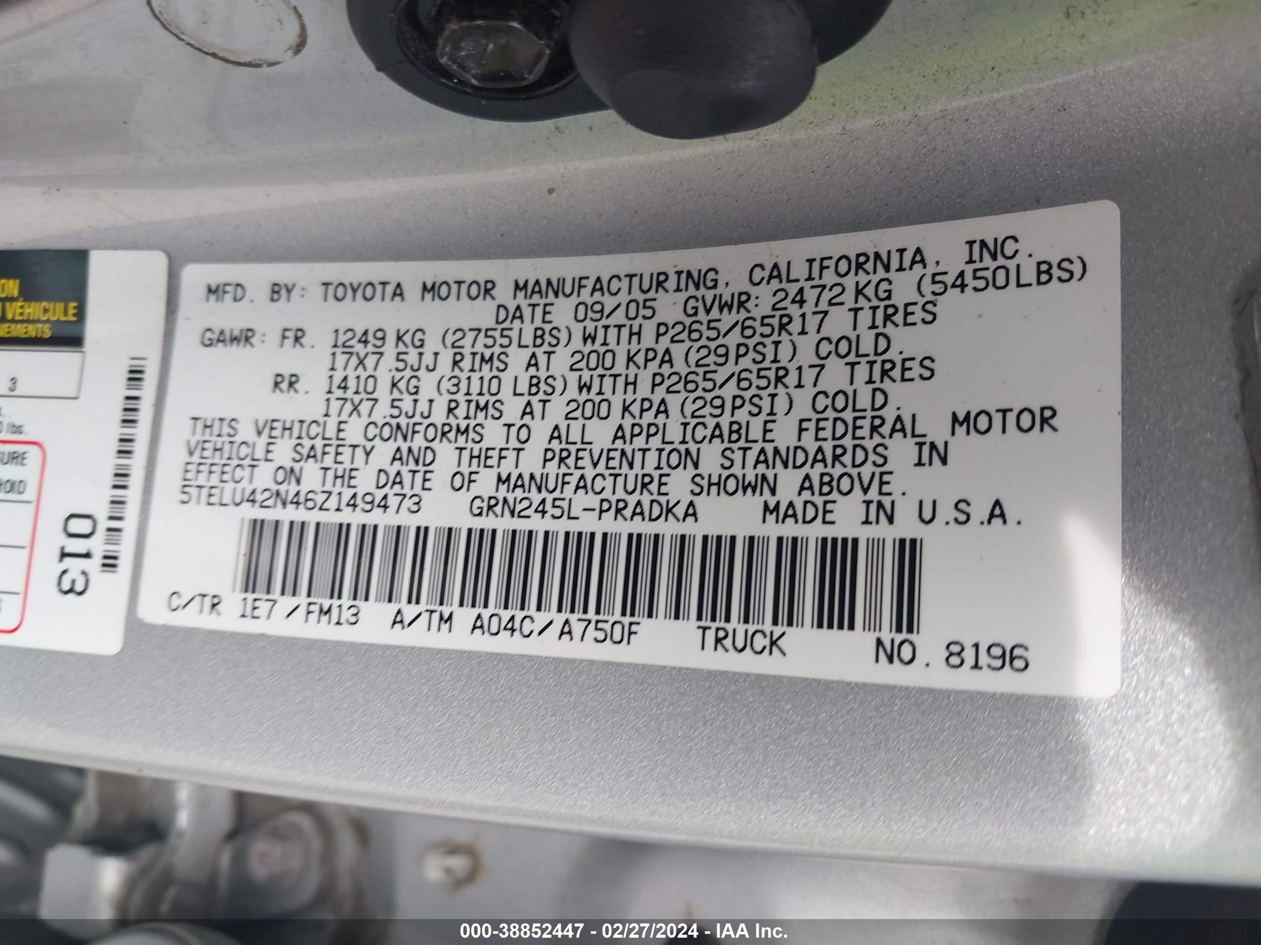 Photo 8 VIN: 5TELU42N46Z149473 - TOYOTA TACOMA 