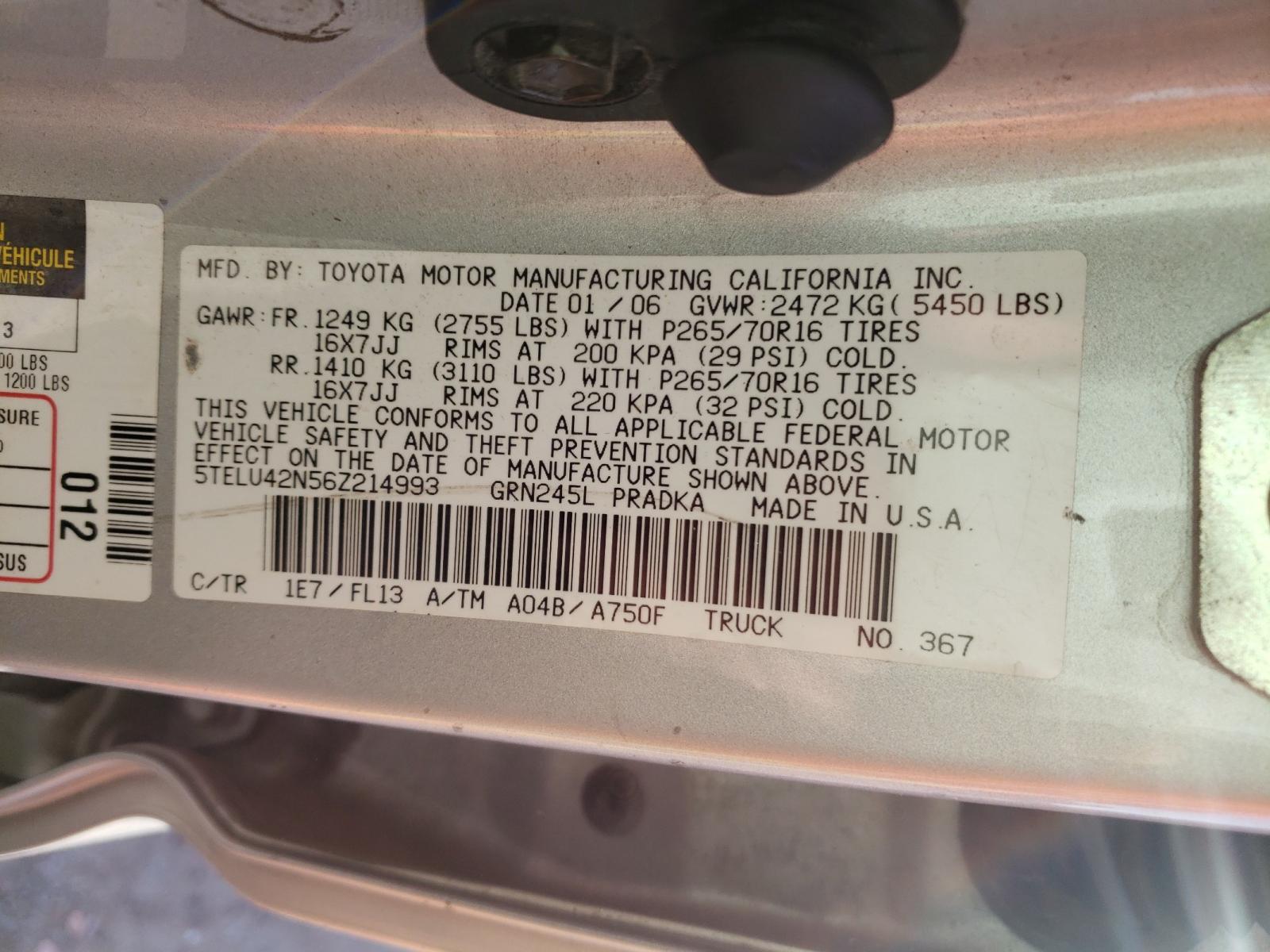 Photo 9 VIN: 5TELU42N56Z214993 - TOYOTA TACOMA DOU 