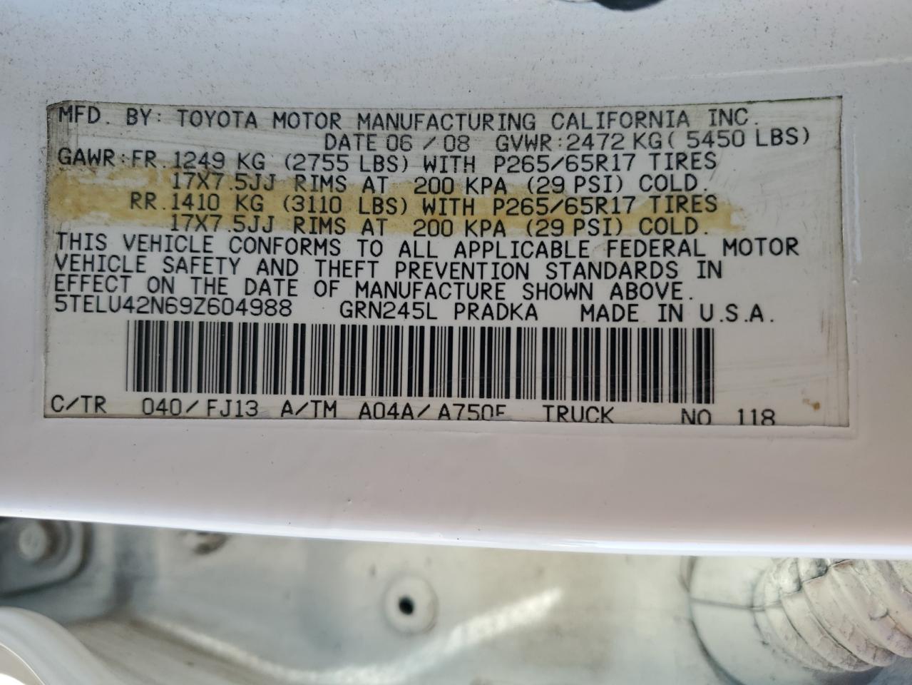 Photo 11 VIN: 5TELU42N69Z604988 - TOYOTA TACOMA 