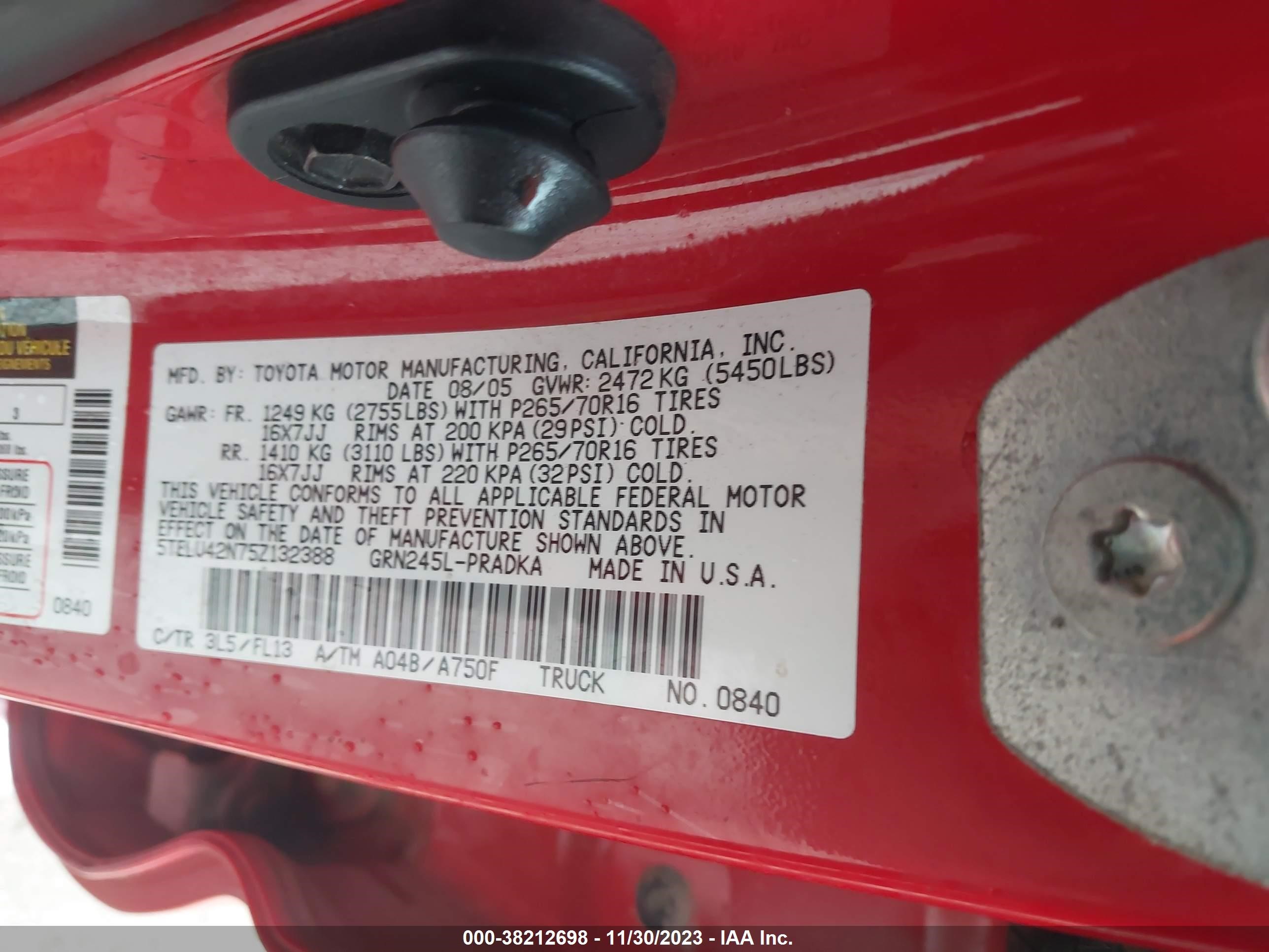 Photo 8 VIN: 5TELU42N75Z132388 - TOYOTA TACOMA 