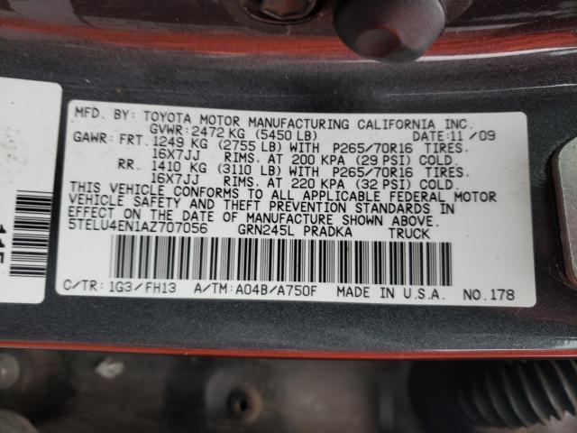 Photo 9 VIN: 5TELU4EN1AZ707056 - TOYOTA TACOMA DOU 