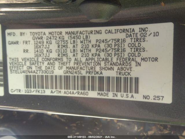 Photo 8 VIN: 5TELU4EN4AZ733019 - TOYOTA TACOMA 