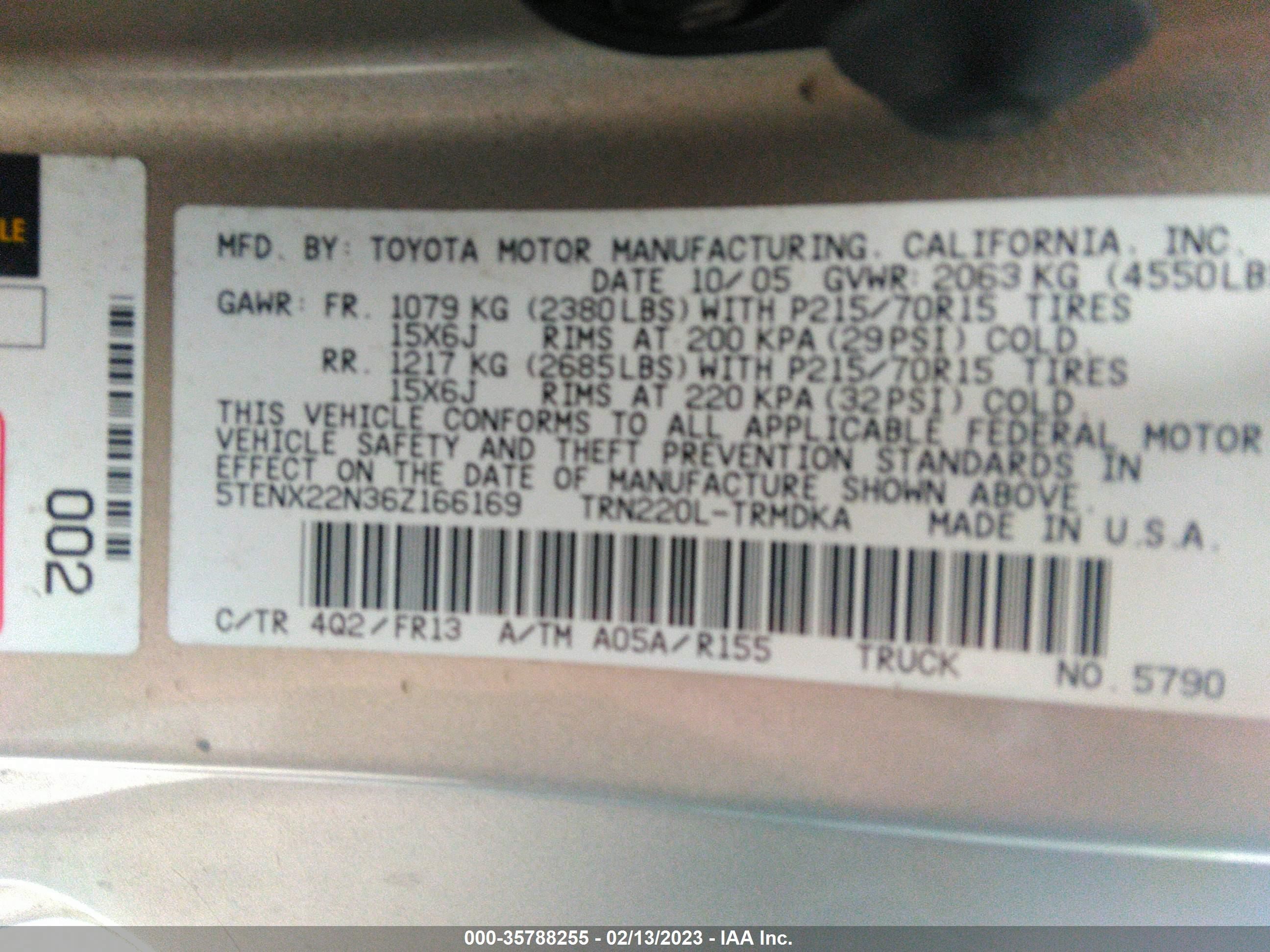 Photo 8 VIN: 5TENX22N36Z166169 - TOYOTA TACOMA 