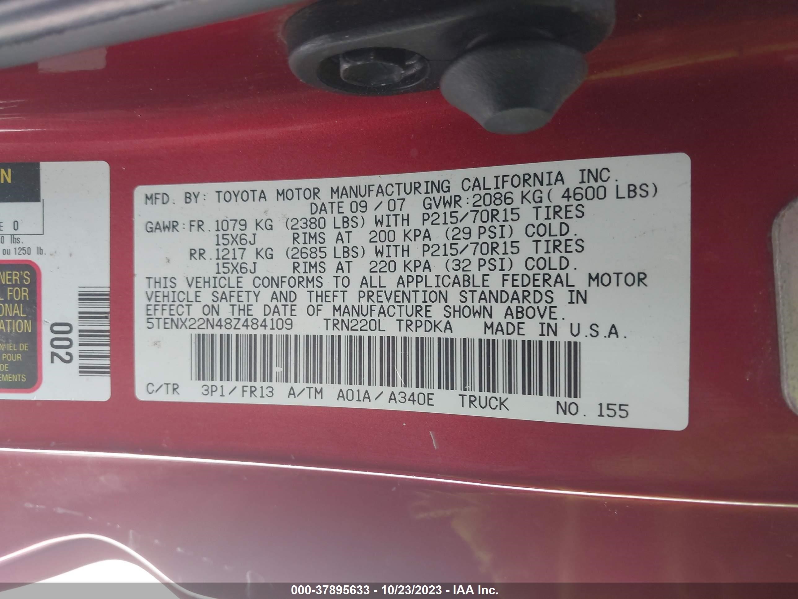 Photo 8 VIN: 5TENX22N48Z484109 - TOYOTA TACOMA 