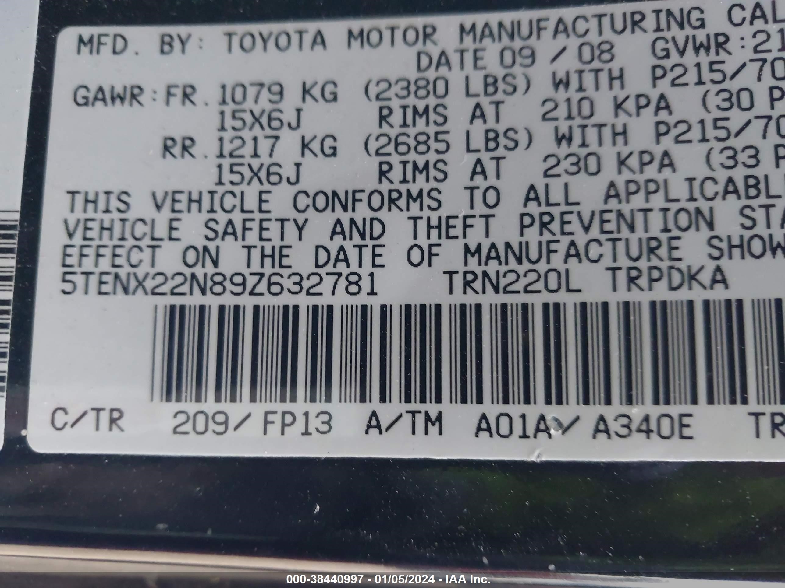 Photo 8 VIN: 5TENX22N89Z632781 - TOYOTA TACOMA 