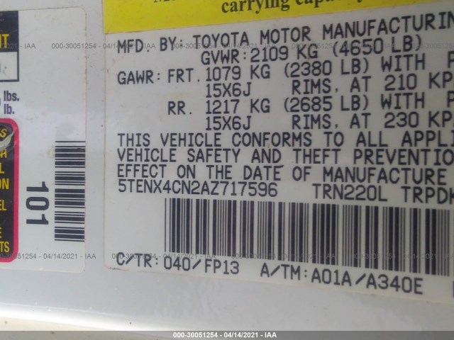 Photo 8 VIN: 5TENX4CN2AZ717596 - TOYOTA TACOMA 