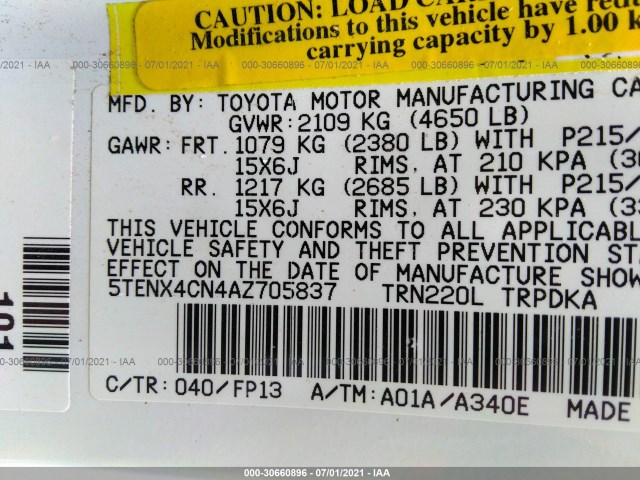 Photo 8 VIN: 5TENX4CN4AZ705837 - TOYOTA TACOMA 