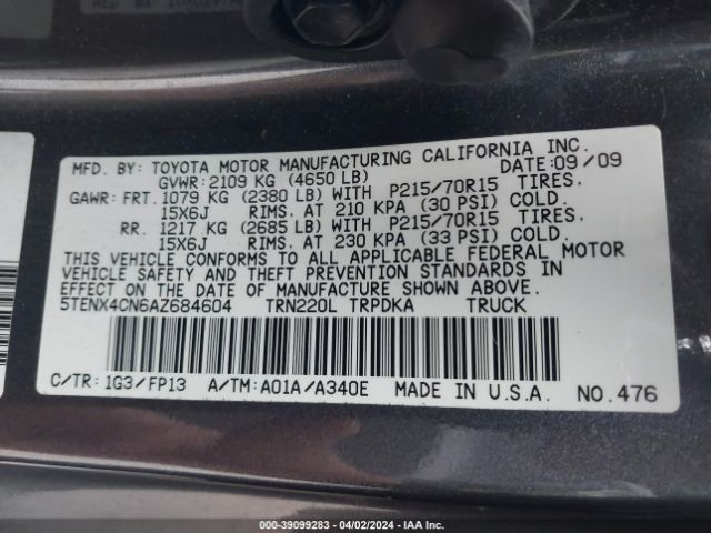 Photo 8 VIN: 5TENX4CN6AZ684604 - TOYOTA TACOMA 