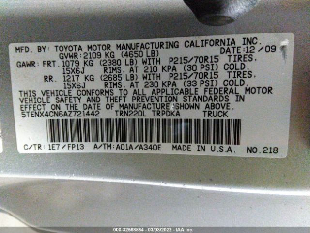 Photo 8 VIN: 5TENX4CN6AZ721442 - TOYOTA TACOMA 