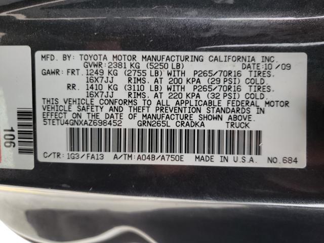 Photo 9 VIN: 5TETU4GNXAZ698452 - TOYOTA TACOMA PRE 