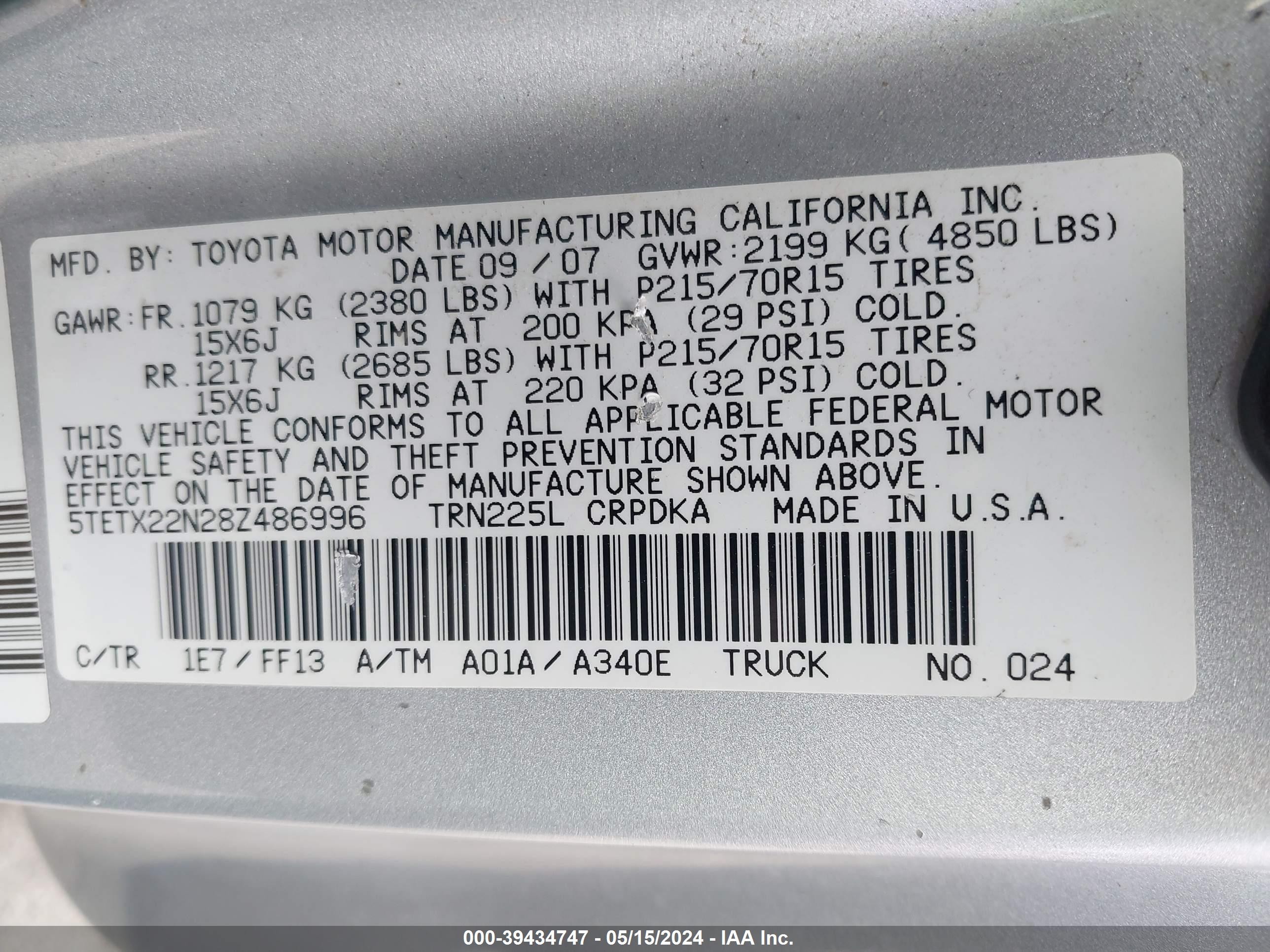 Photo 8 VIN: 5TETX22N28Z486996 - TOYOTA TACOMA 