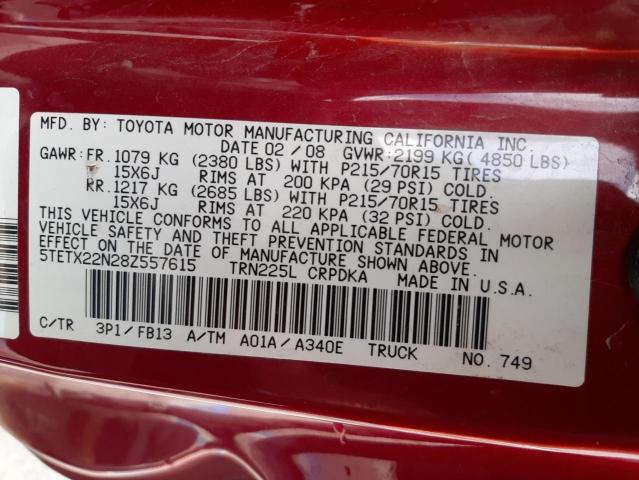 Photo 11 VIN: 5TETX22N28Z557615 - TOYOTA TACOMA ACC 