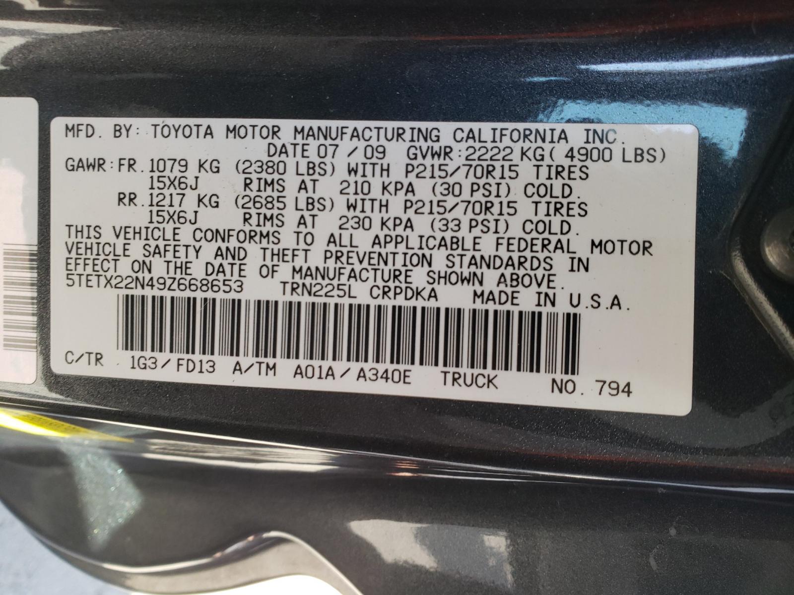 Photo 9 VIN: 5TETX22N49Z668653 - TOYOTA TACOMA ACC 