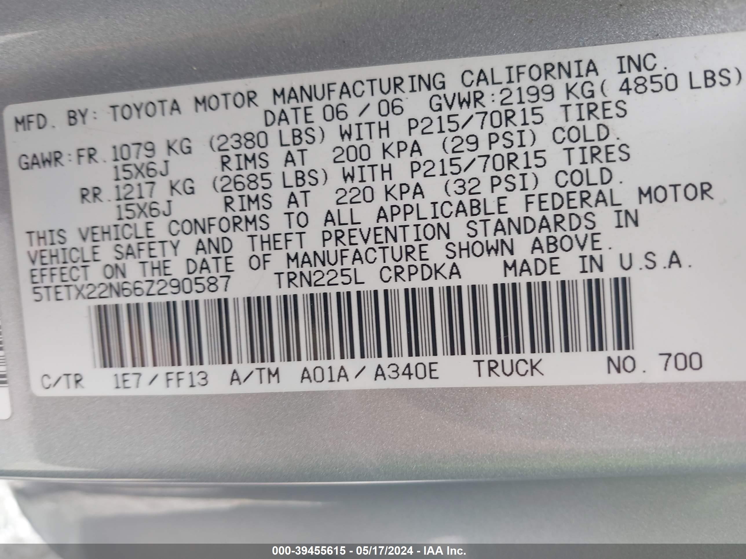 Photo 8 VIN: 5TETX22N66Z290587 - TOYOTA TACOMA 