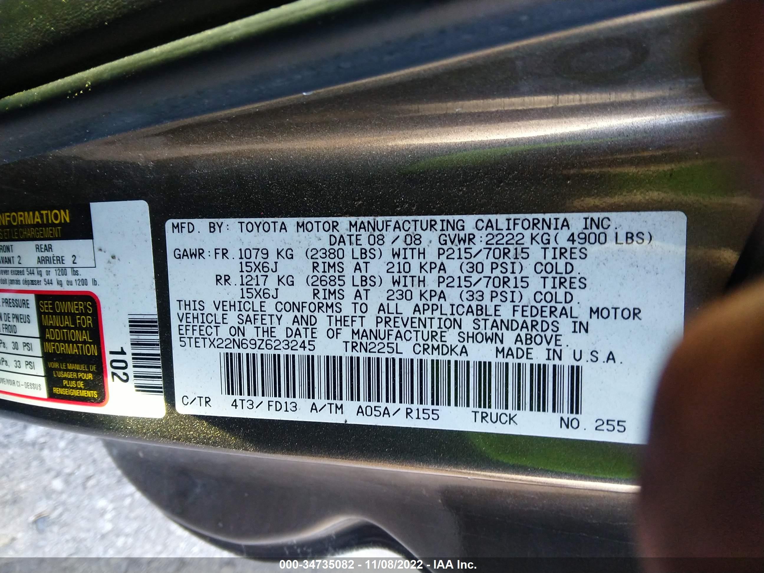 Photo 8 VIN: 5TETX22N69Z623245 - TOYOTA TACOMA 