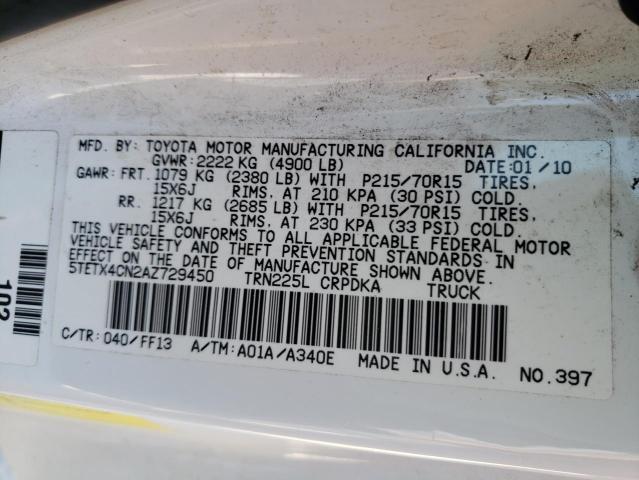 Photo 9 VIN: 5TETX4CN2AZ729450 - TOYOTA TACOMA ACC 