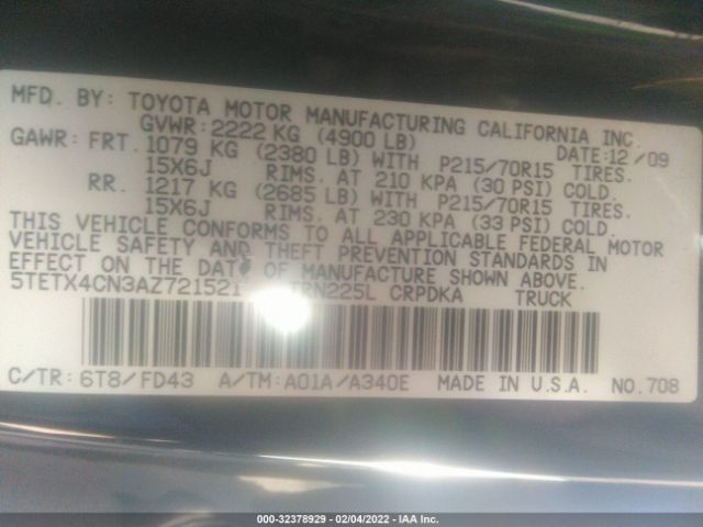 Photo 8 VIN: 5TETX4CN3AZ721521 - TOYOTA TACOMA 