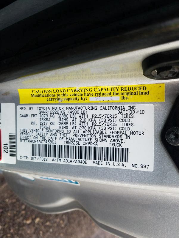 Photo 9 VIN: 5TETX4CN4AZ745861 - TOYOTA TACOMA ACC 