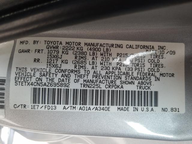 Photo 9 VIN: 5TETX4CN5AZ695892 - TOYOTA TACOMA ACC 