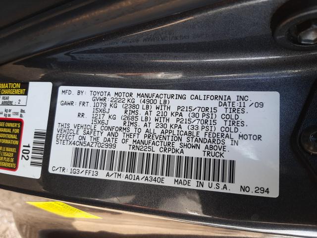 Photo 9 VIN: 5TETX4CN5AZ702999 - TOYOTA TACOMA ACC 