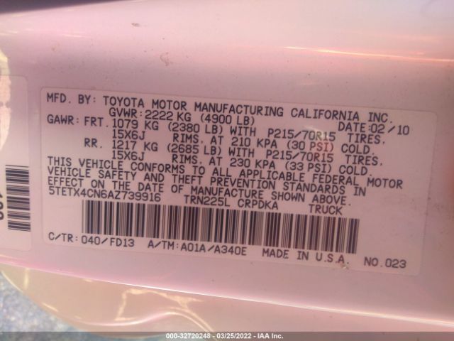 Photo 8 VIN: 5TETX4CN6AZ739916 - TOYOTA TACOMA 