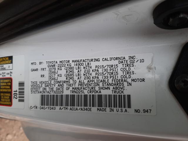 Photo 9 VIN: 5TETX4CN7AZ732229 - TOYOTA TACOMA ACC 