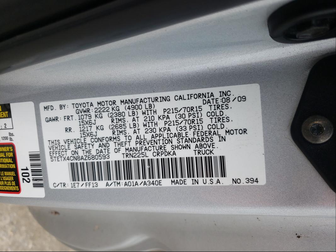 Photo 9 VIN: 5TETX4CN8AZ680593 - TOYOTA TACOMA ACC 