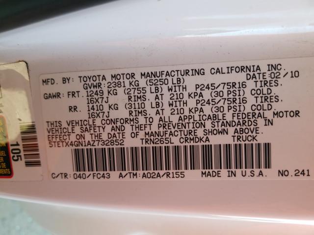 Photo 9 VIN: 5TETX4GN1AZ732852 - TOYOTA TACOMA PRE 