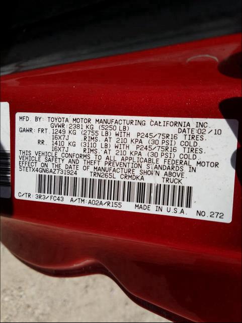 Photo 9 VIN: 5TETX4GN6AZ731924 - TOYOTA TACOMA PRE 