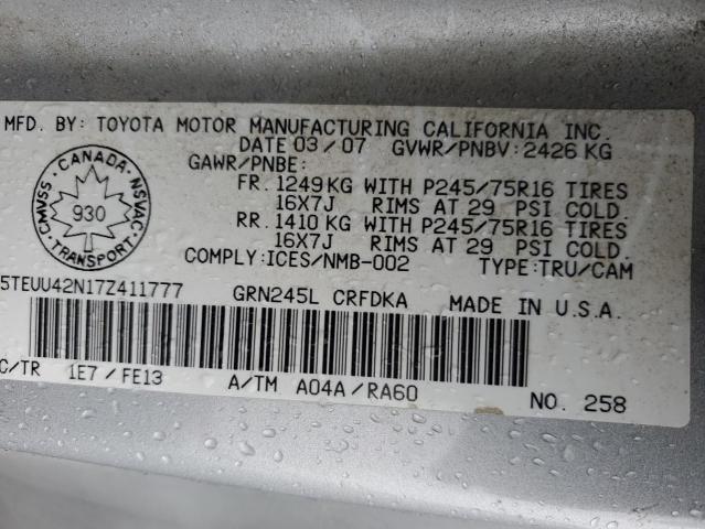 Photo 12 VIN: 5TEUU42N17Z411777 - TOYOTA TACOMA 