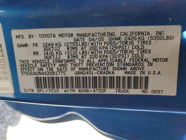 Photo 11 VIN: 5TEUU42N45Z081775 - TOYOTA TACOMA ACC 