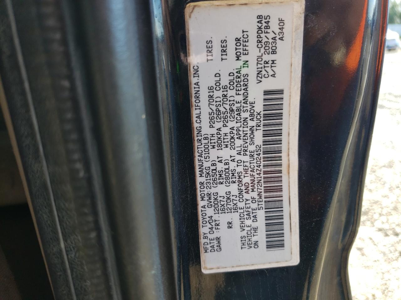 Photo 11 VIN: 5TEWN72N14Z402452 - TOYOTA TACOMA 