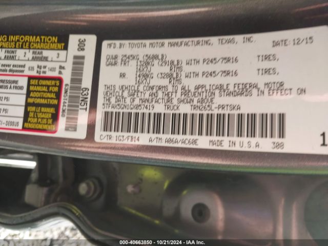 Photo 8 VIN: 5TFAX5GN1GX057419 - TOYOTA TACOMA 