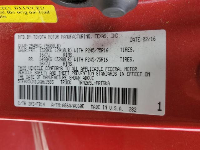 Photo 11 VIN: 5TFAX5GN1GX061583 - TOYOTA TACOMA DOU 