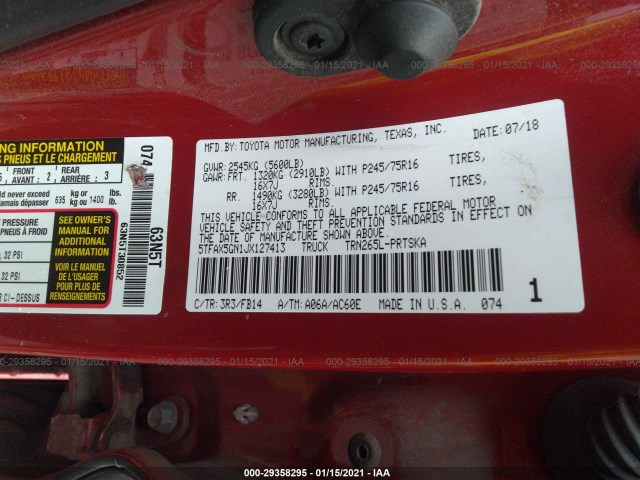 Photo 8 VIN: 5TFAX5GN1JX127413 - TOYOTA TACOMA 