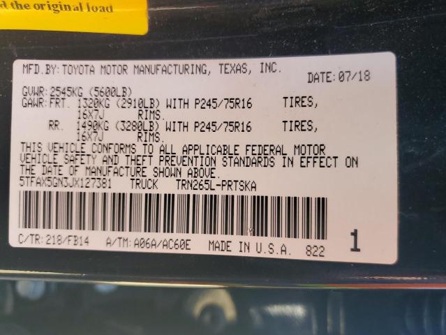 Photo 12 VIN: 5TFAX5GN3JX127381 - TOYOTA TACOMA DOU 