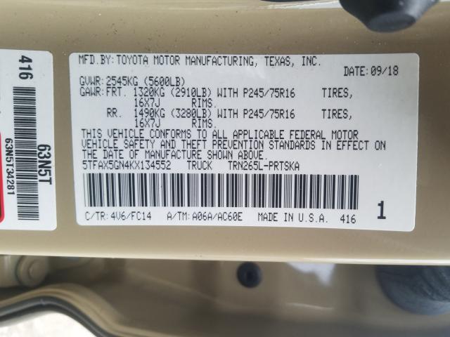 Photo 9 VIN: 5TFAX5GN4KX134552 - TOYOTA TACOMA DOU 