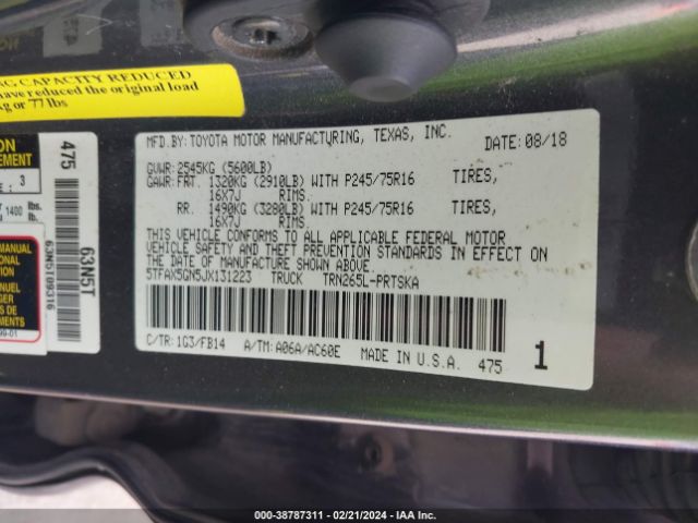 Photo 8 VIN: 5TFAX5GN5JX131223 - TOYOTA TACOMA 