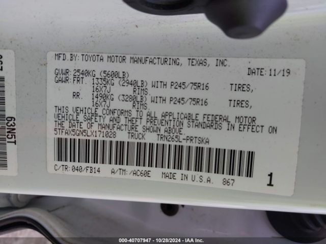 Photo 8 VIN: 5TFAX5GN5LX171028 - TOYOTA TACOMA 